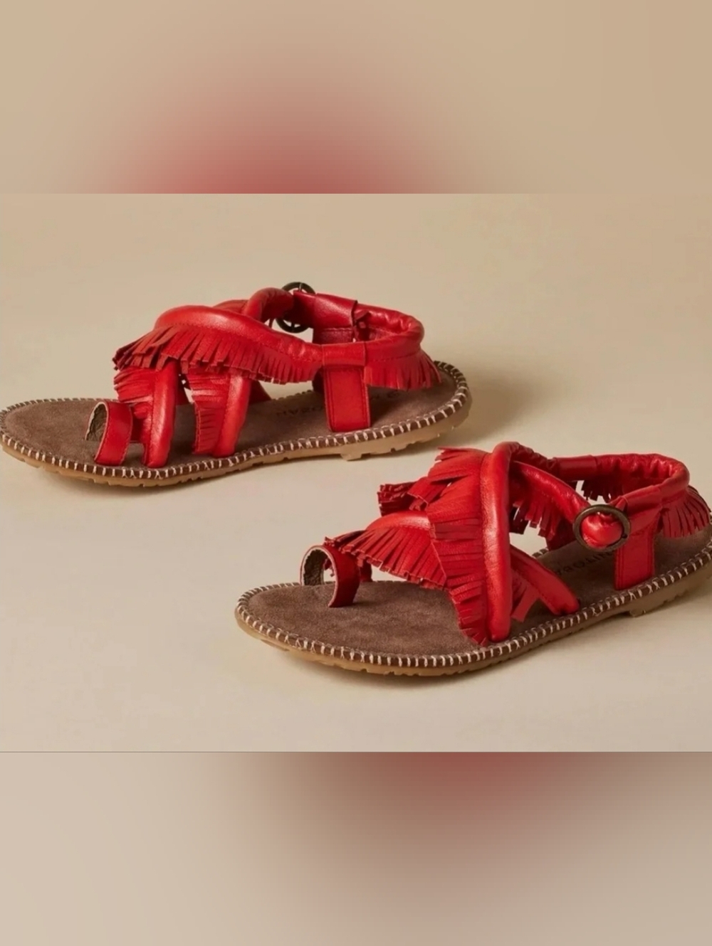 Manitobah Red Orange fringe Leather sandals Size 7